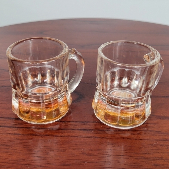 Set 2 Vintage Federal Glass MINI BEER MUG SHOT GLASS Amber Bottom MCM 1950s - Picture 3 of 16
